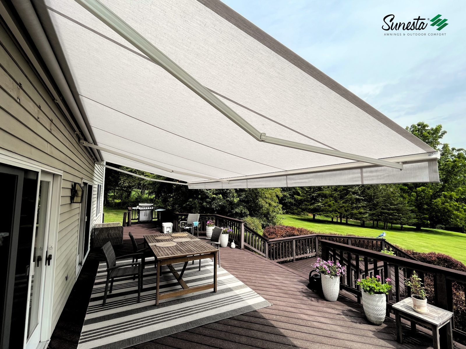 The Sunesta retractable awning shading a large patio